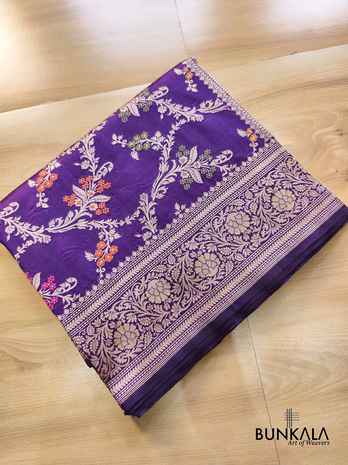 Deep Purple Floral Jaal Meena Handloom Banarasi Pure Katan Silk Saree