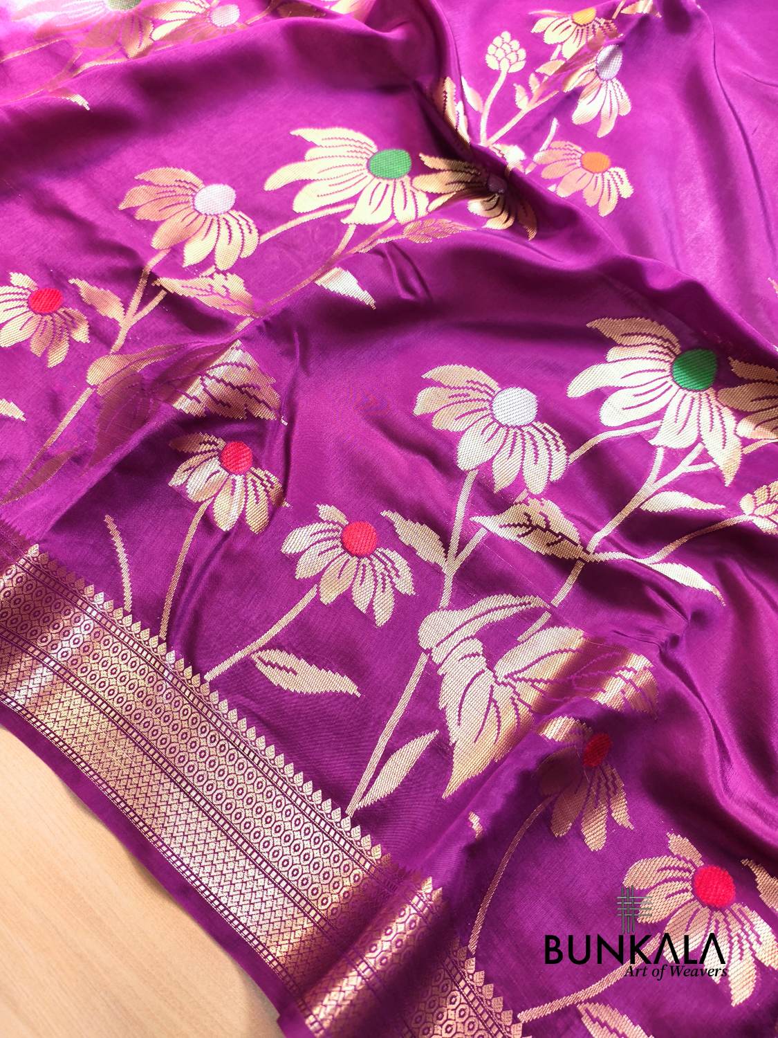Deep Purple Meena Floral Pure Banarasi Mango Silk Saree 