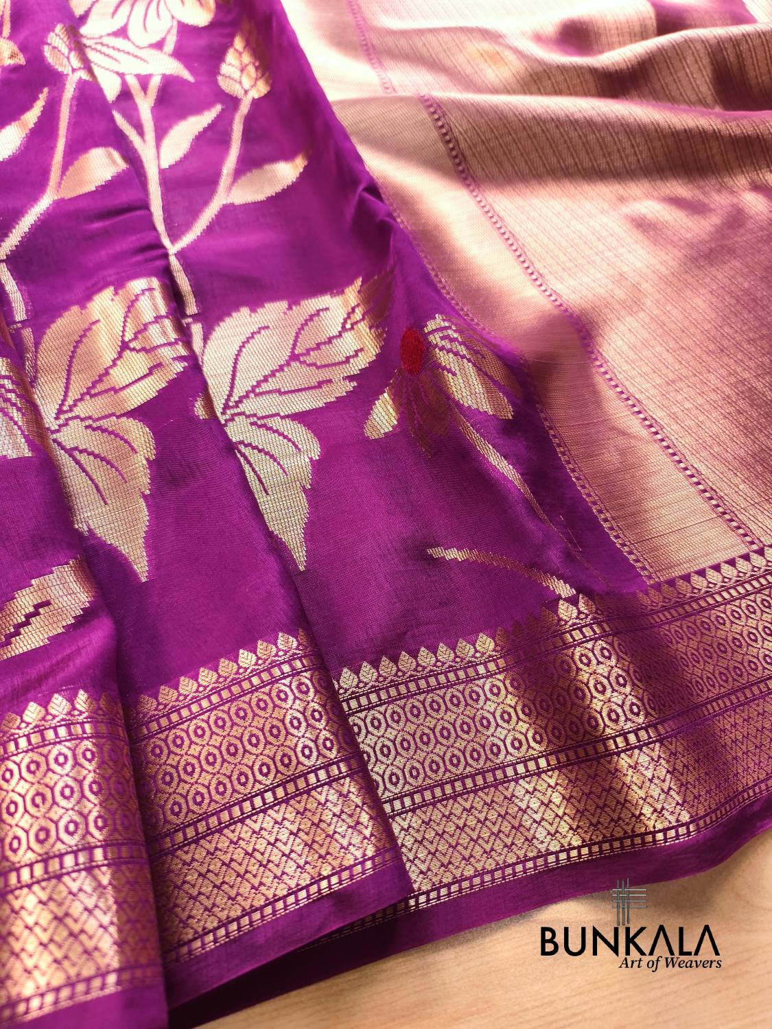 Deep Purple Meena Floral Pure Banarasi Mango Silk Saree 