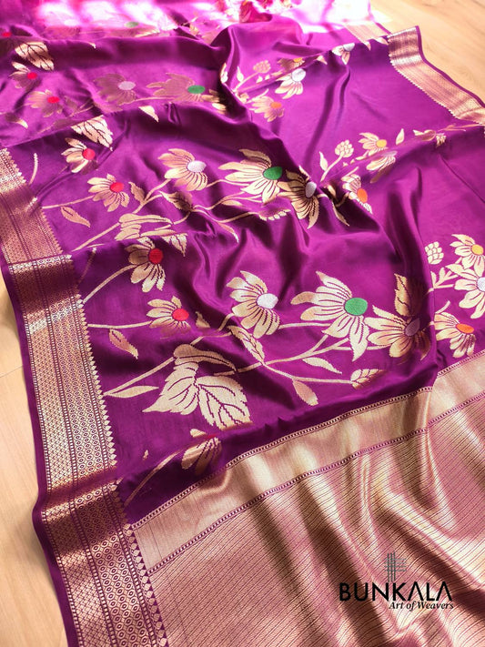 Deep Purple Meena Floral Pure Banarasi Mango Silk Saree 