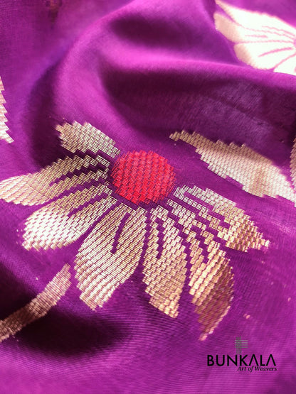 Deep Purple Meena Floral Pure Banarasi Mango Silk Saree 