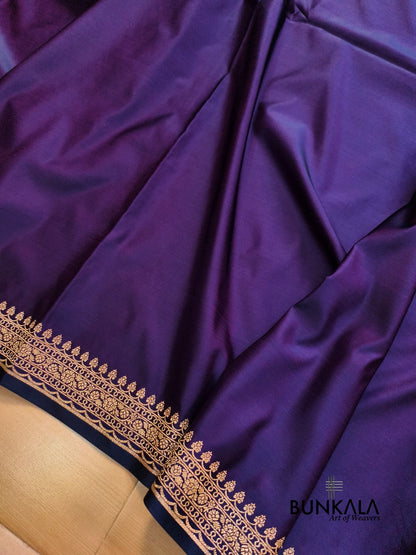Deep Purple Plain Banarasi Mashru Soft Silk Saree with Paisley Pallu 