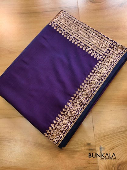 Deep Purple Plain Banarasi Mashru Soft Silk Saree with Paisley Pallu 