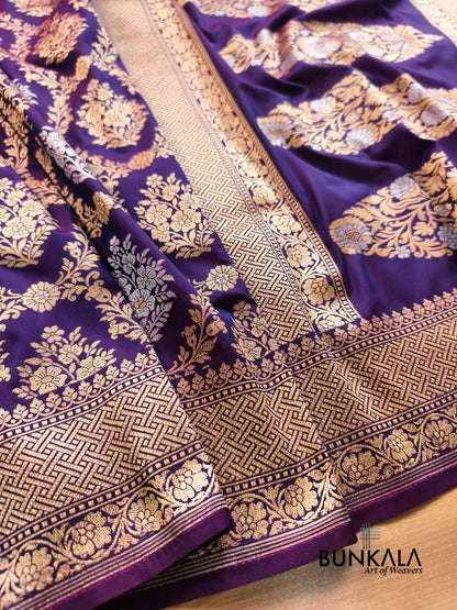 Deep Purple Sona Rupa Floral Jaal Banarasi Silk Saree 