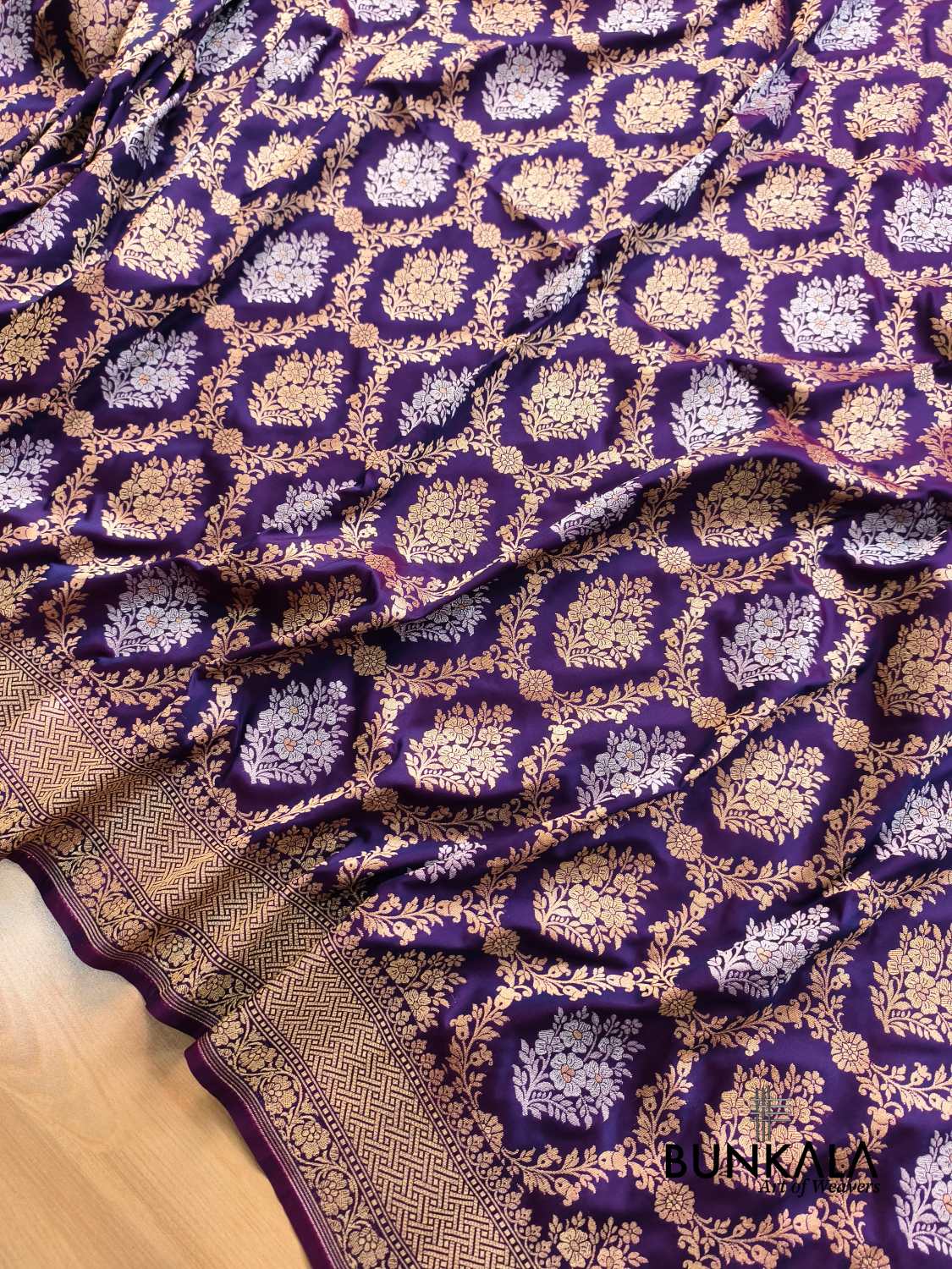 Deep Purple Sona Rupa Floral Jaal Banarasi Silk Saree 