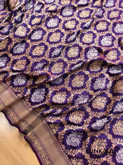 Deep Purple Sona Rupa Floral Jaal Banarasi Silk Saree 