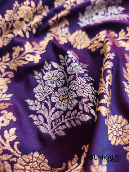 Deep Purple Sona Rupa Floral Jaal Banarasi Silk Saree 