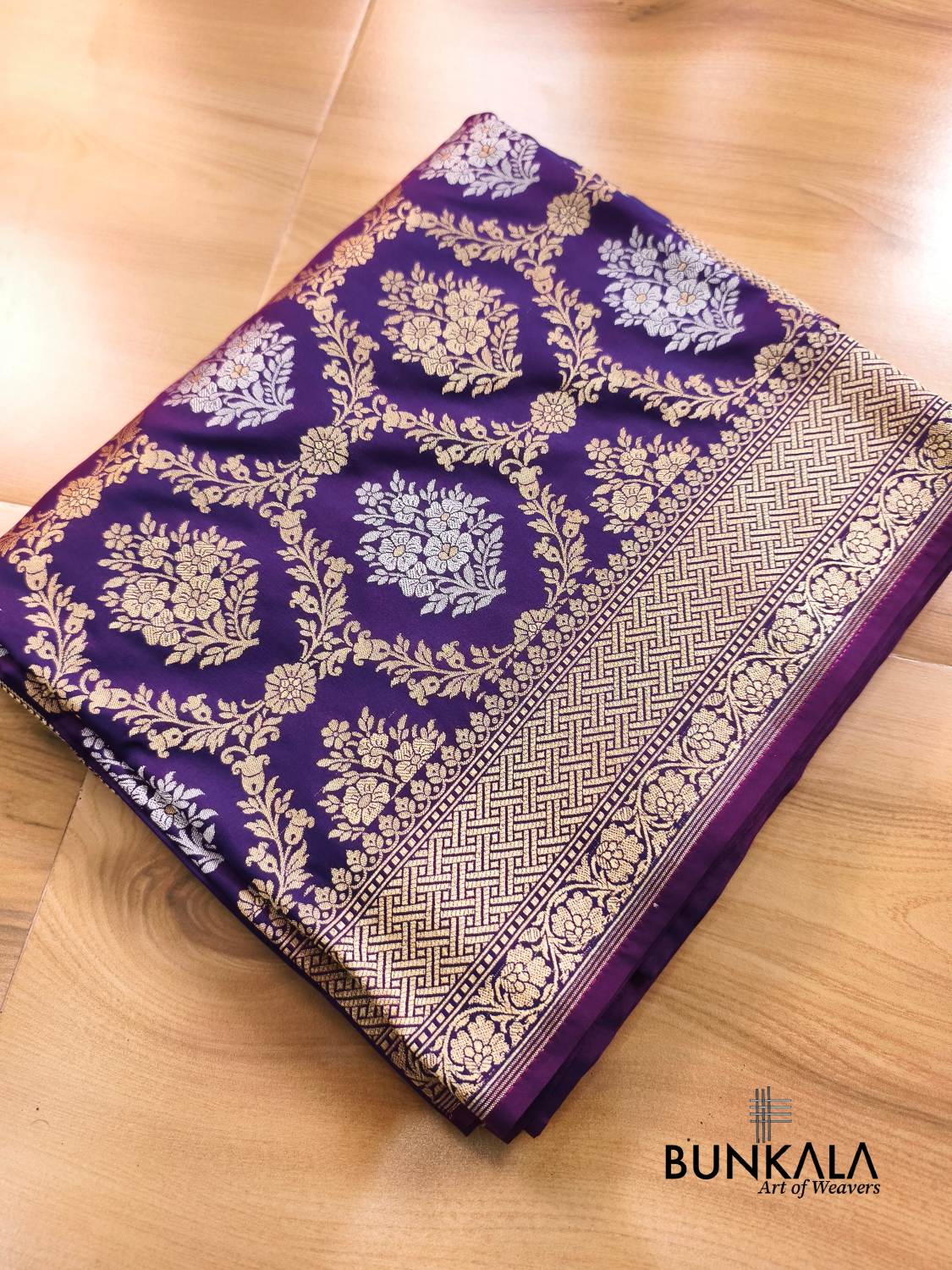 Deep Purple Sona Rupa Floral Jaal Banarasi Silk Saree 
