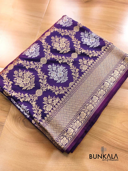 Deep Purple Sona Rupa Floral Jaal Banarasi Silk Saree 