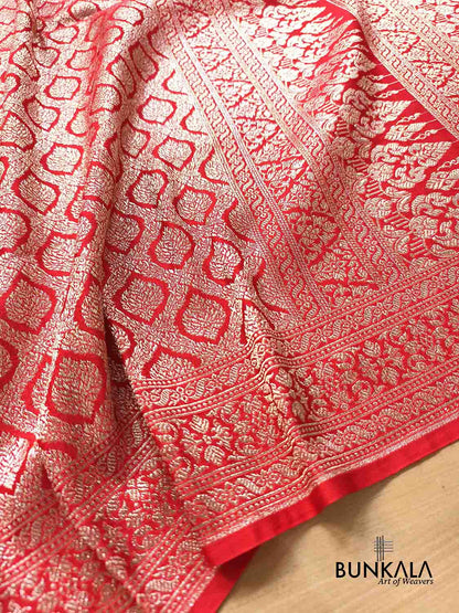 Deep Red Banarasi Mashru Silk Brocade Meena Weaved Saree