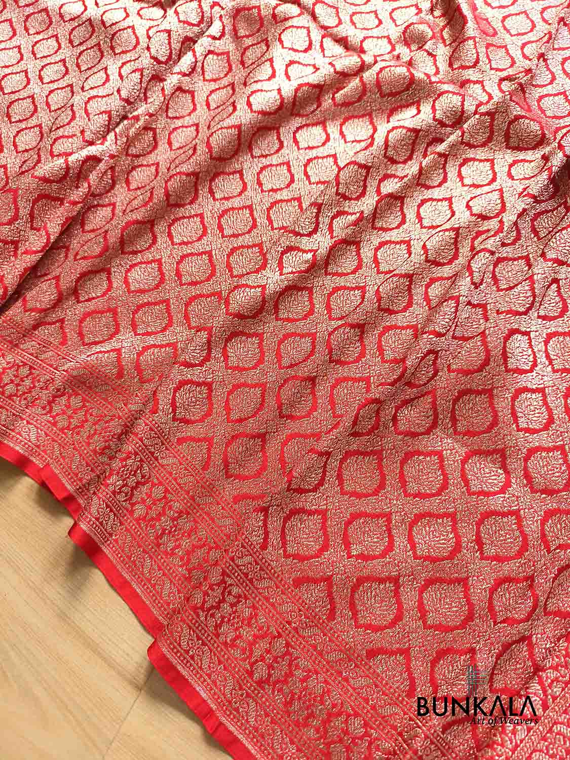 Deep Red Banarasi Mashru Silk Brocade Meena Weaved Saree
