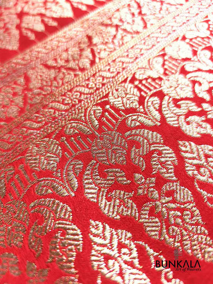 Deep Red Banarasi Mashru Silk Brocade Meena Weaved Saree