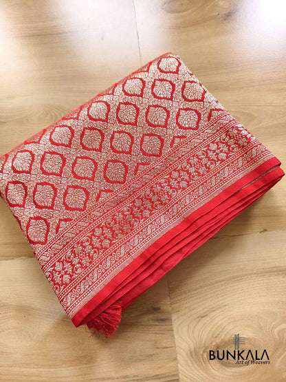 Deep Red Banarasi Mashru Silk Brocade Meena Weaved Saree
