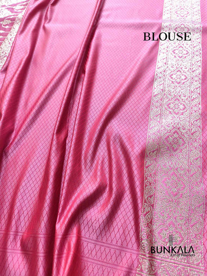 Dual Gulabi Fushia Pink Shade Brocade Weaved Banarasi Mashru Silk Saree