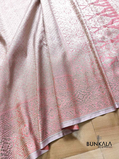 Dual Peach Tone Brocade Weaved Banarasi Mashru Silk Saree