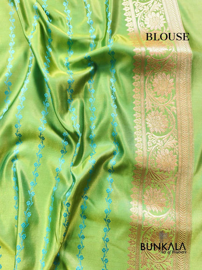 Dual Shade Green Meena Vintage Buti Banarasi Mashru Silk Saree 