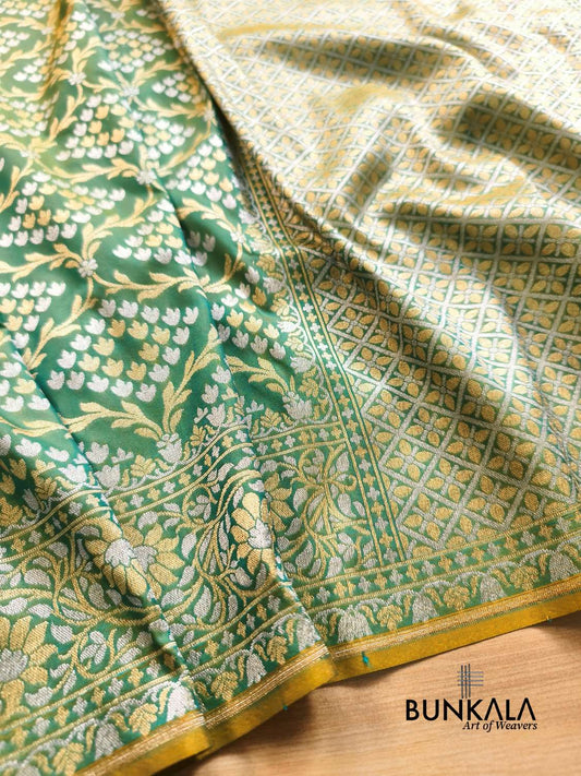 Dual Shade Green Sona Rupa Floral Jaal Banarasi Silk Saree 