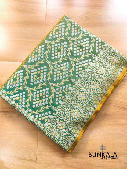 Dual Shade Green Sona Rupa Floral Jaal Banarasi Silk Saree 
