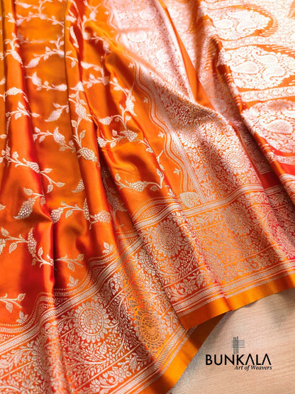 Dual Shade Orange Floral Jaal Banarasi Mashru Silk Saree