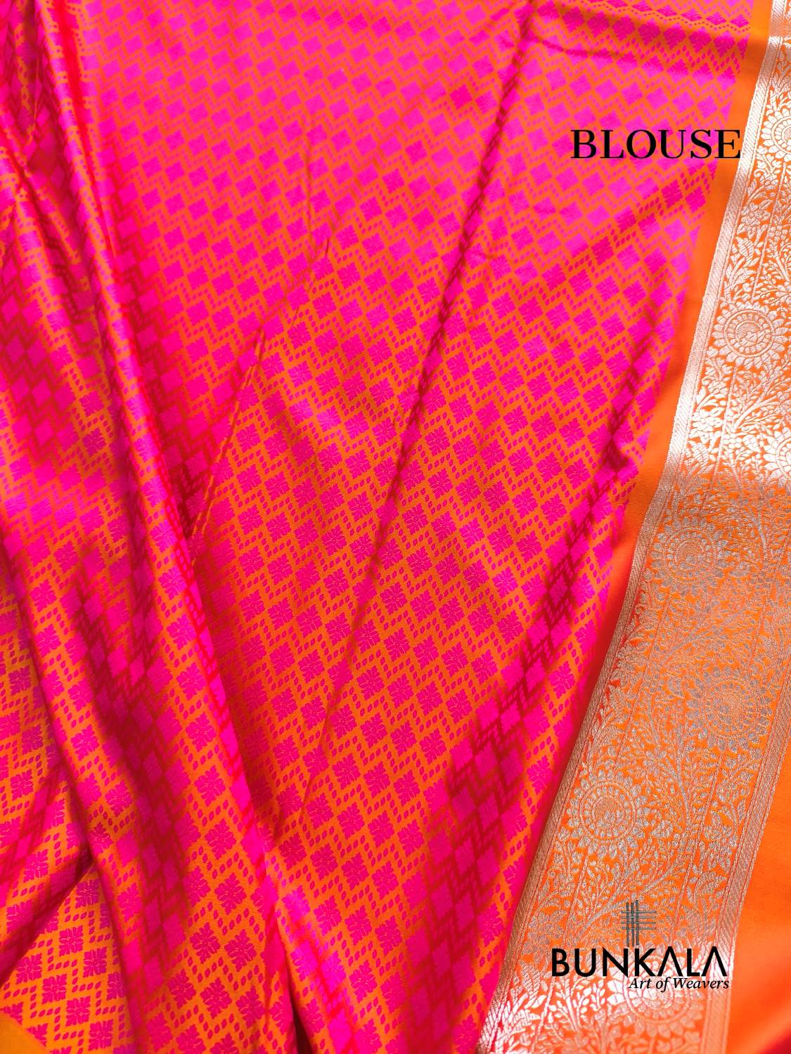 Dual Shade Orange Floral Jaal Banarasi Mashru Silk Saree