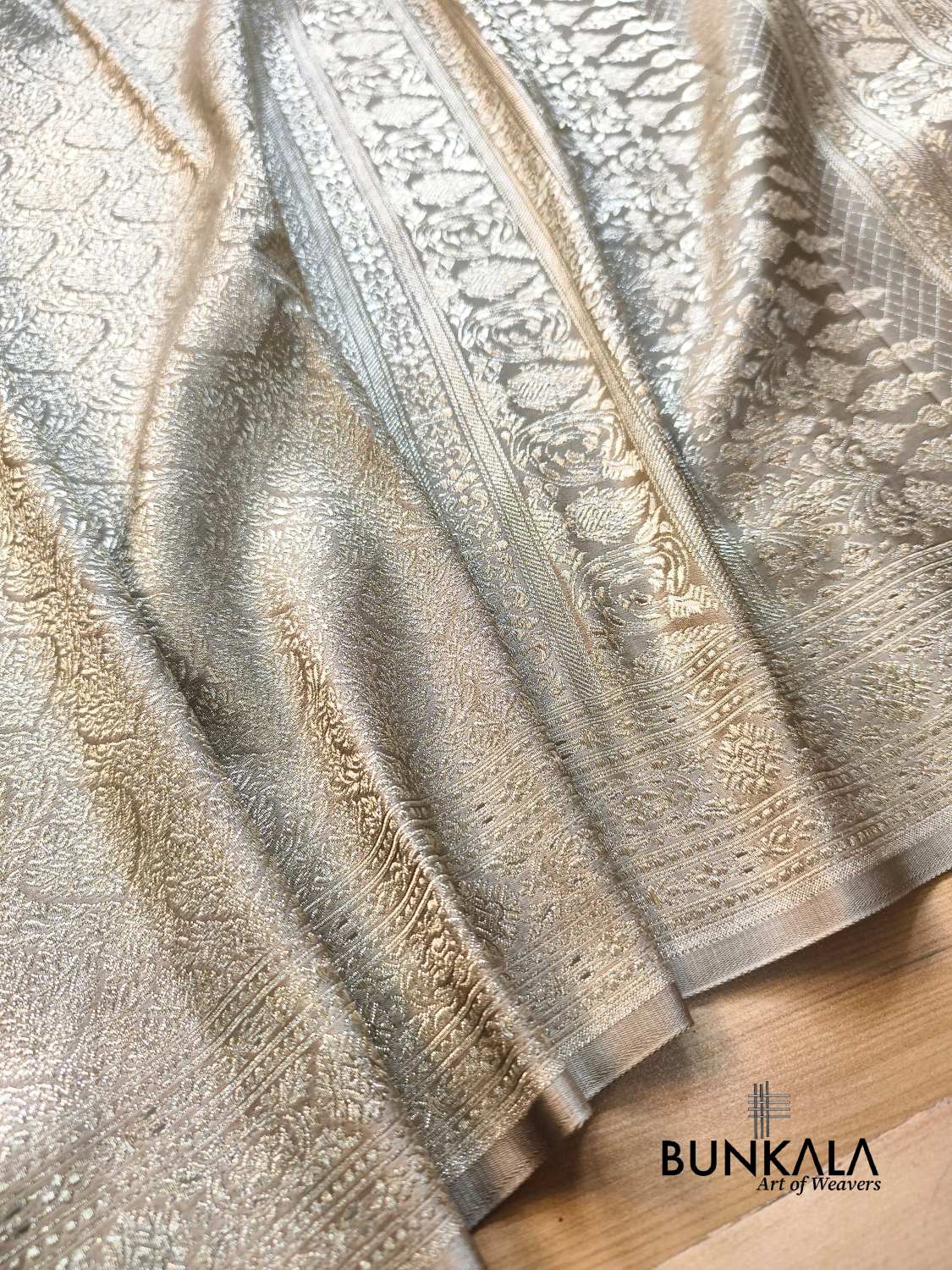 Dusty Grey Brocade Weaved Banarasi Mashru Silk Saree