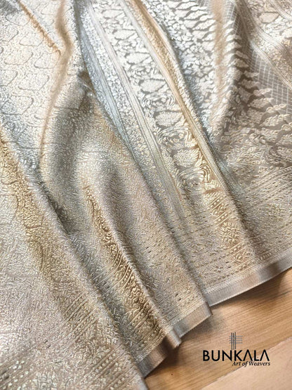 Dusty Grey Brocade Weaved Banarasi Mashru Silk Saree