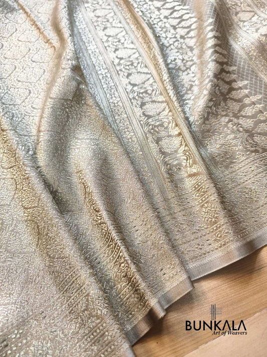 Dusty Grey Brocade Weaved Banarasi Mashru Silk Saree