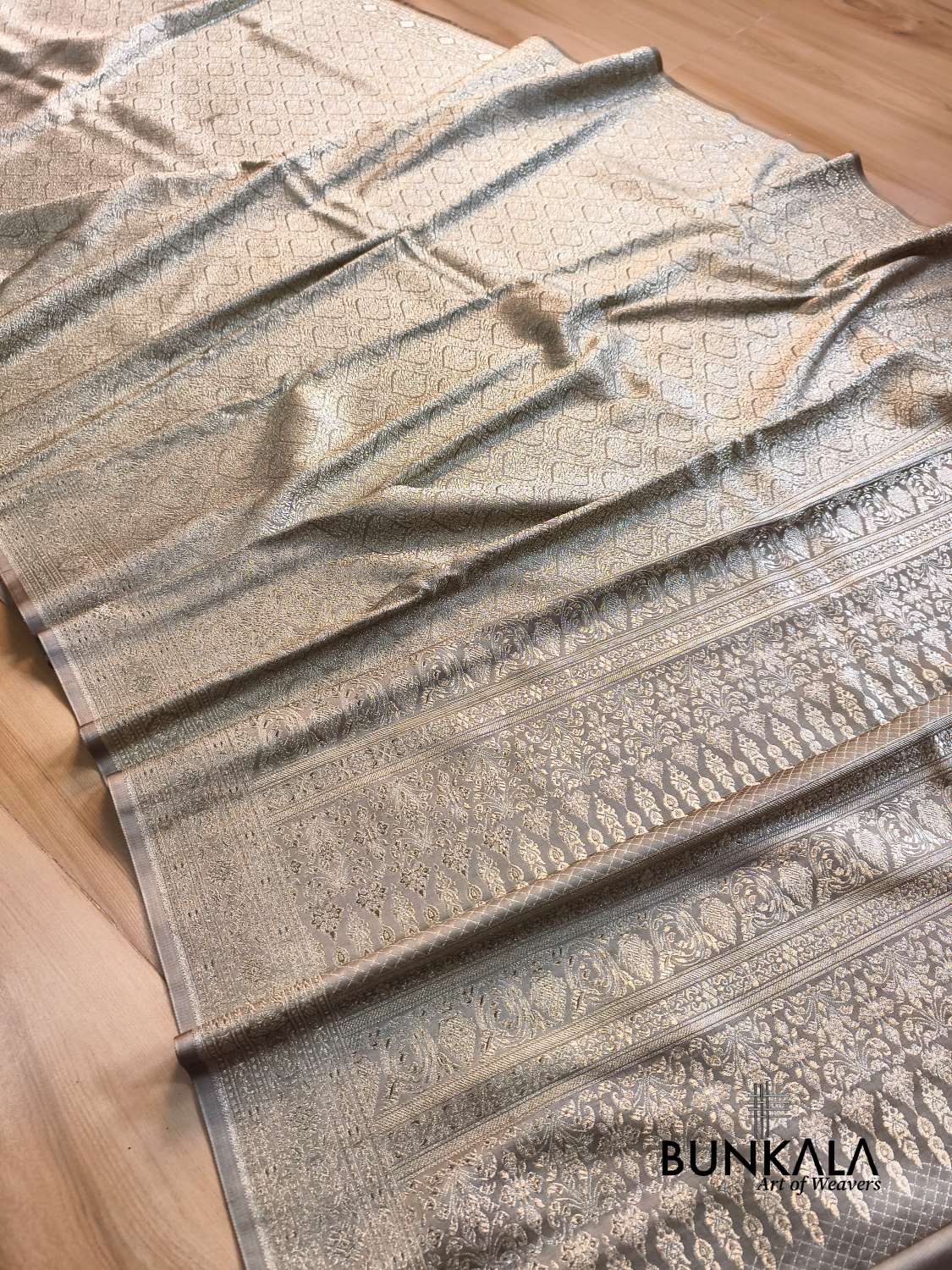 Dusty Grey Brocade Weaved Banarasi Mashru Silk Saree