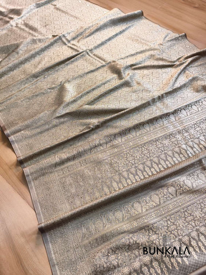Dusty Grey Brocade Weaved Banarasi Mashru Silk Saree