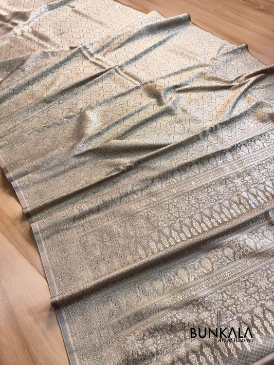 Dusty Grey Brocade Weaved Banarasi Mashru Silk Saree