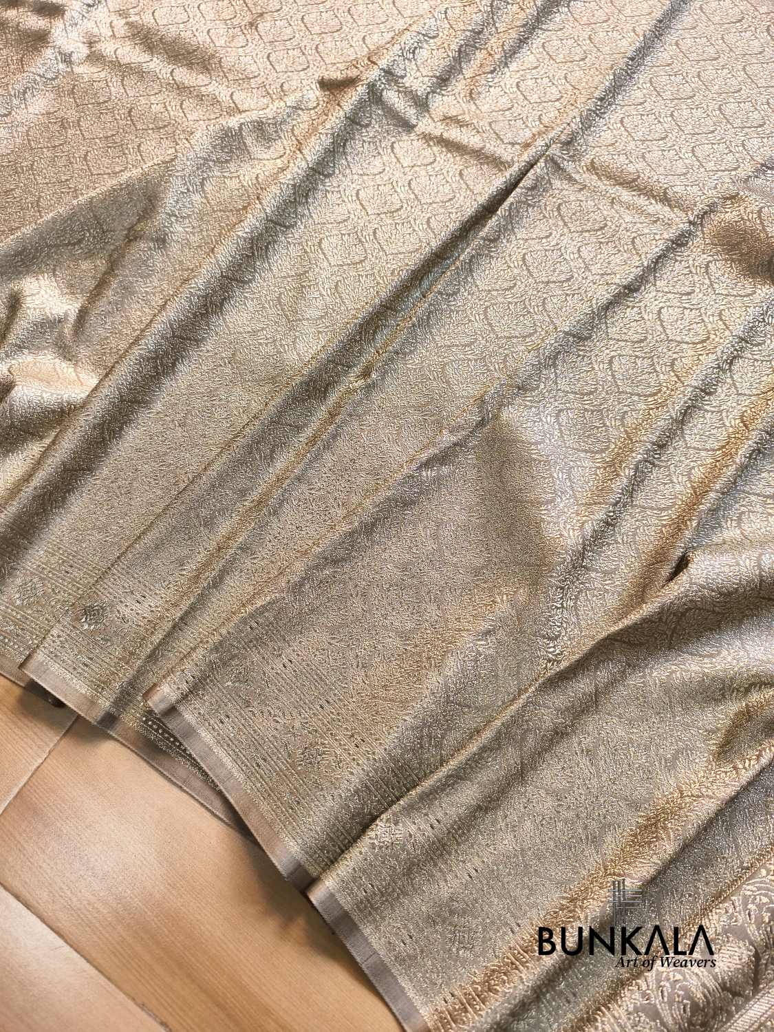 Dusty Grey Brocade Weaved Banarasi Mashru Silk Saree