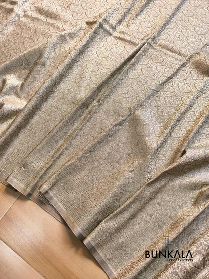 Dusty Grey Brocade Weaved Banarasi Mashru Silk Saree