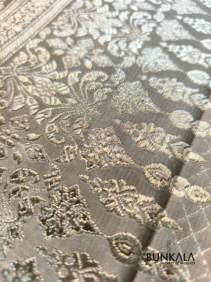 Dusty Grey Brocade Weaved Banarasi Mashru Silk Saree