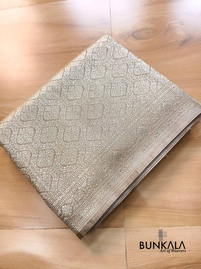 Dusty Grey Brocade Weaved Banarasi Mashru Silk Saree