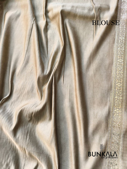 Dusty Grey Brocade Weaved Banarasi Mashru Silk Saree