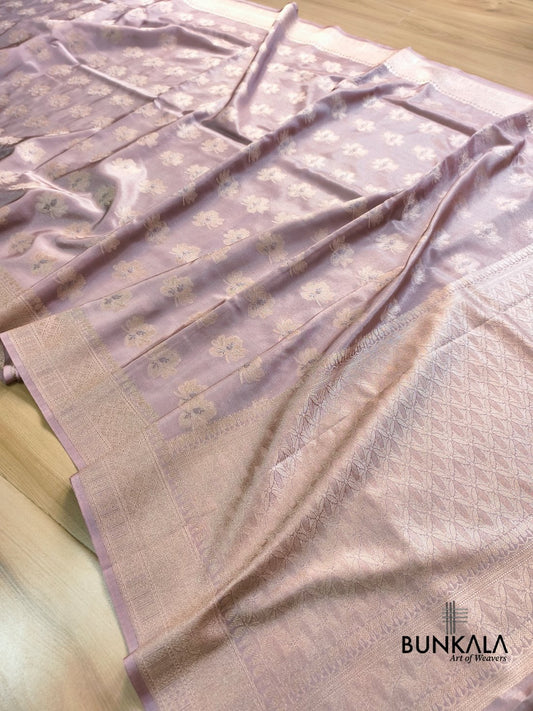 Dusty Lavender Minakakari Floral Buta Banarasi Tissue Silk Saree