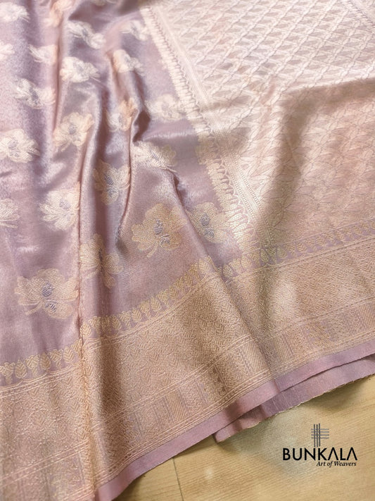 Dusty Lavender Minakakari Floral Buta Banarasi Tissue Silk Saree