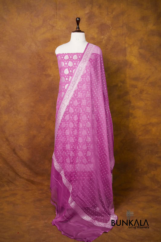 Dusty Pink Buta Banarasi Pure Chiffon Silk Unstitched Suit Set
