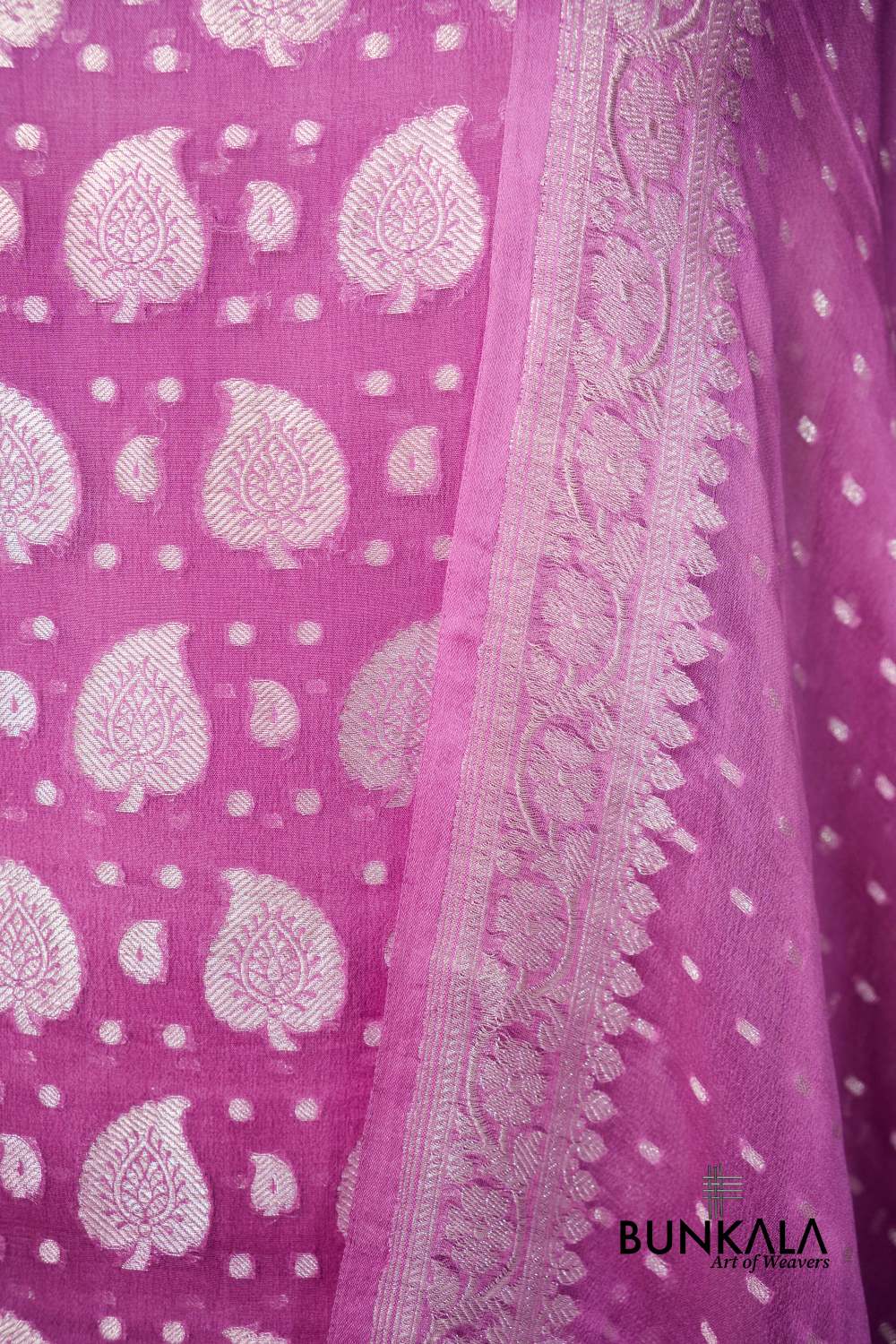 Dusty Pink Buta Banarasi Pure Chiffon Silk Unstitched Suit Set