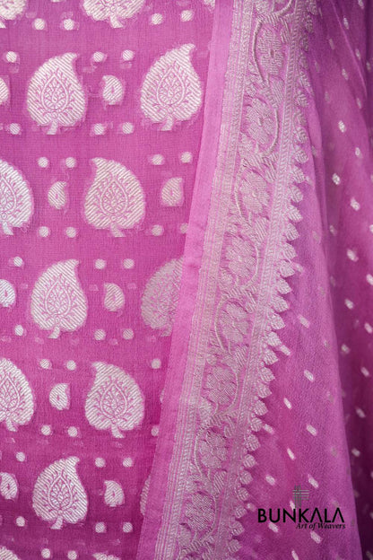 Dusty Pink Buta Banarasi Pure Chiffon Silk Unstitched Suit Set