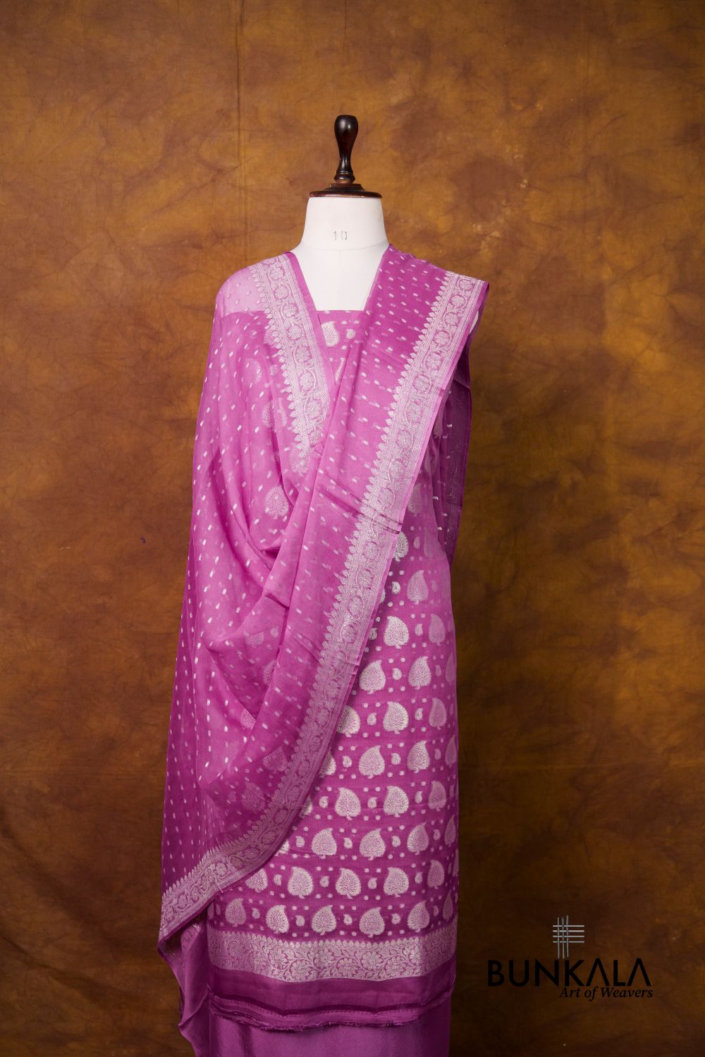 Dusty Pink Buta Banarasi Pure Chiffon Silk Unstitched Suit Set