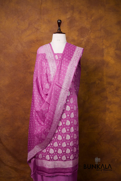 Dusty Pink Buta Banarasi Pure Chiffon Silk Unstitched Suit Set