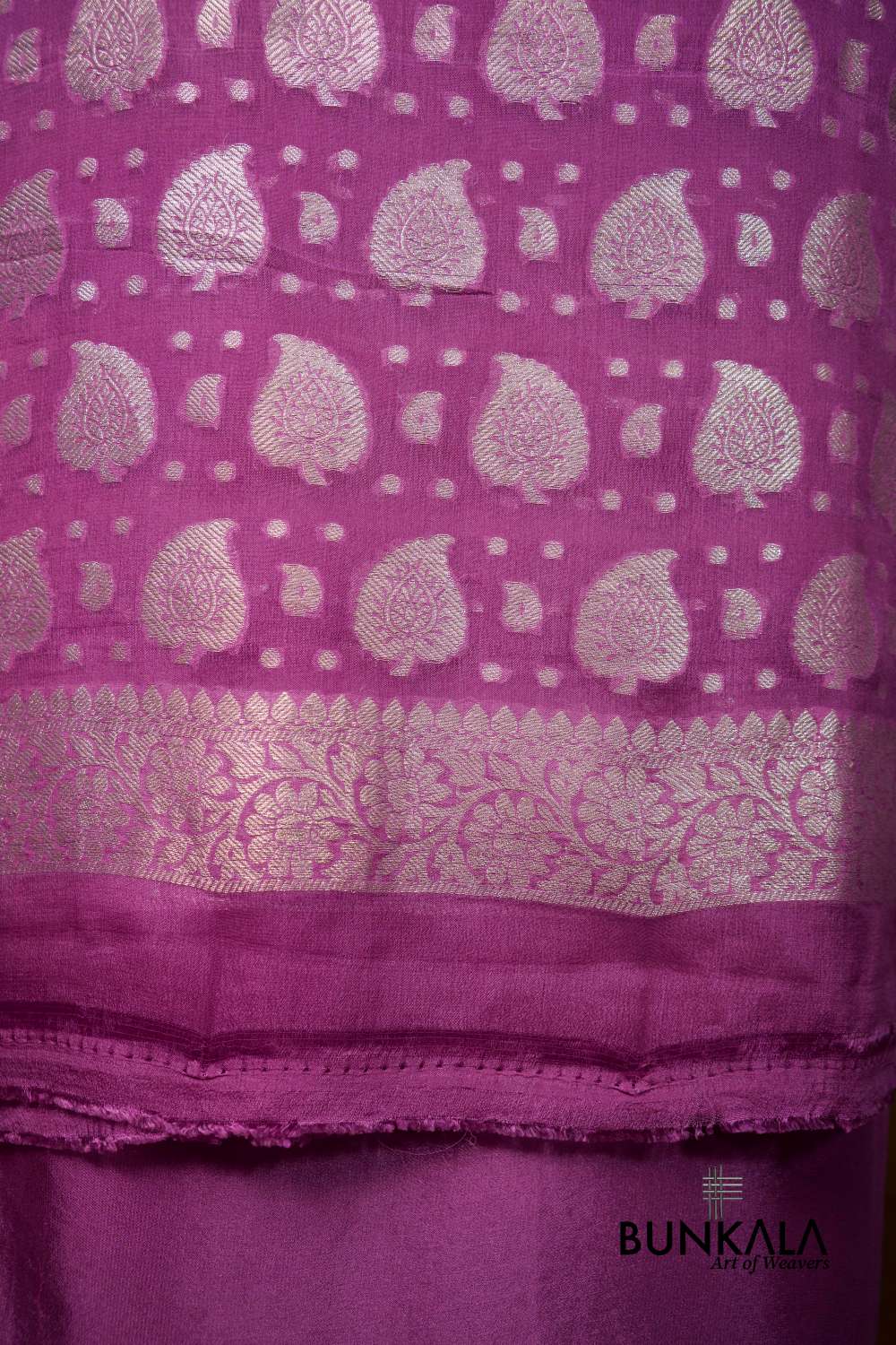 Dusty Pink Buta Banarasi Pure Chiffon Unstitched Suit Set