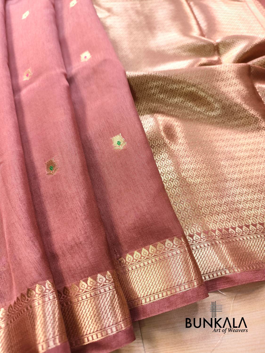 Dusty Pink Meena Buti Pure Banarasi Mango Silk Saree 