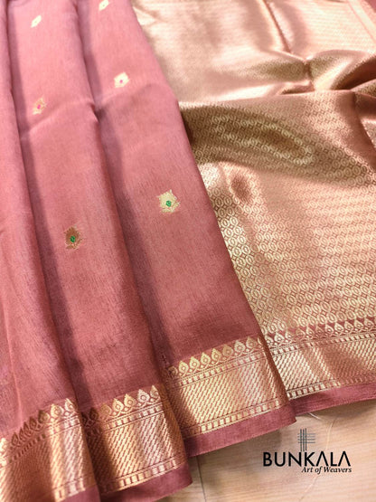 Dusty Pink Meena Buti Pure Banarasi Mango Silk Saree 