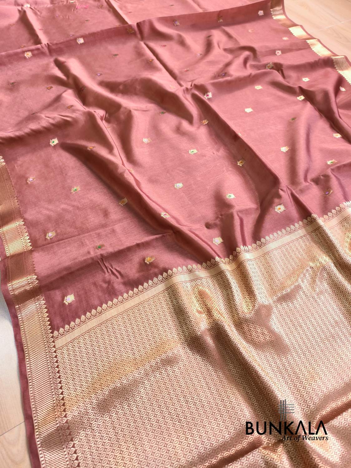 Dusty Pink Meena Buti Pure Banarasi Mango Silk Saree 