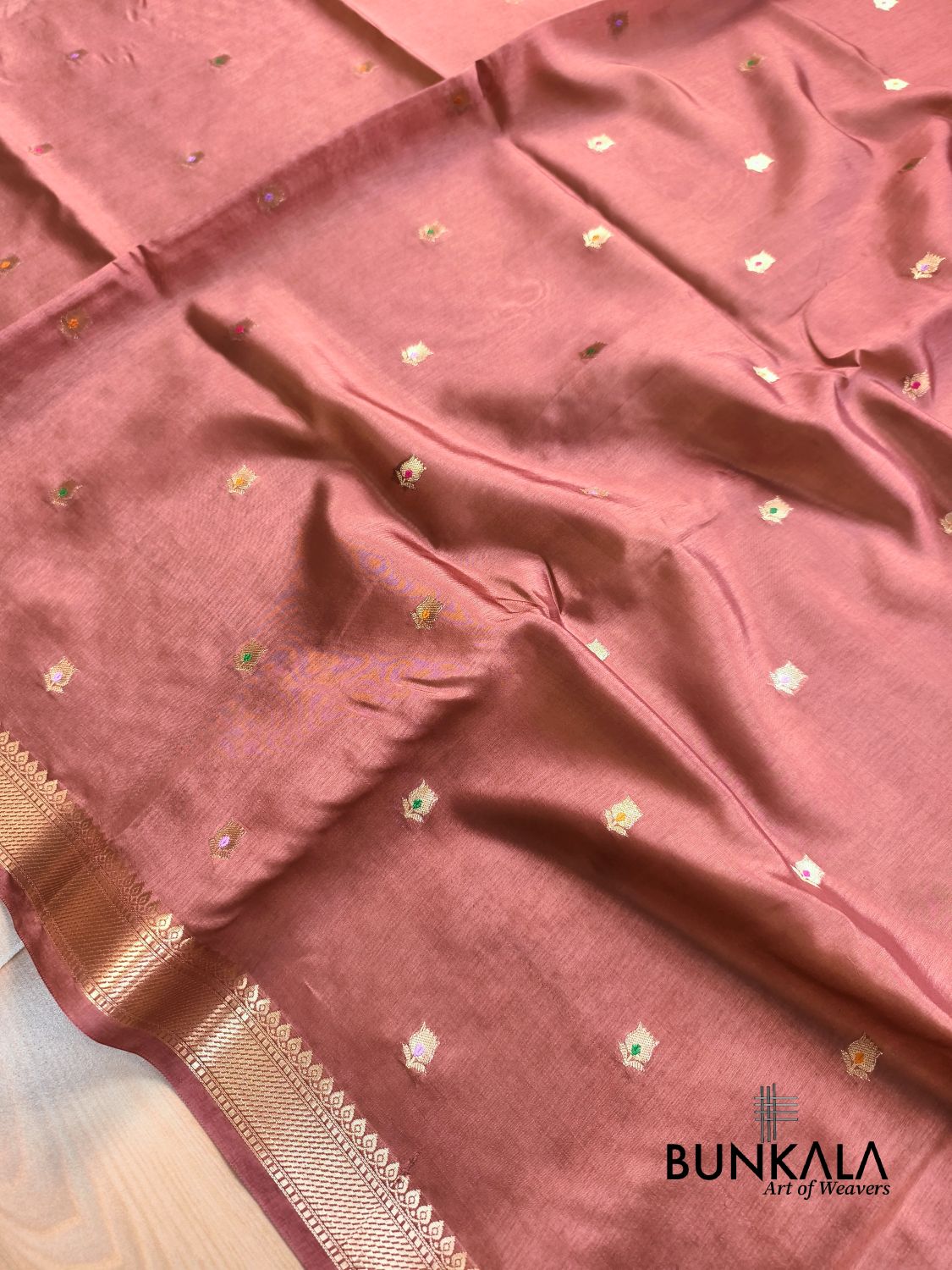 Dusty Pink Meena Buti Pure Banarasi Mango Silk Saree 