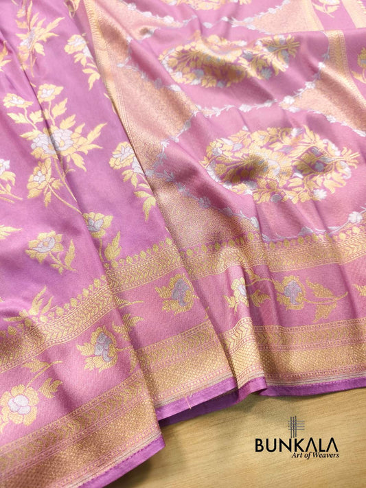 Dusty Pink Sona Rupa Floral Buta Banarasi Silk Saree 