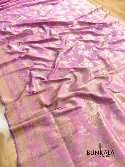 Dusty Pink Sona Rupa Floral Buta Banarasi Silk Saree 