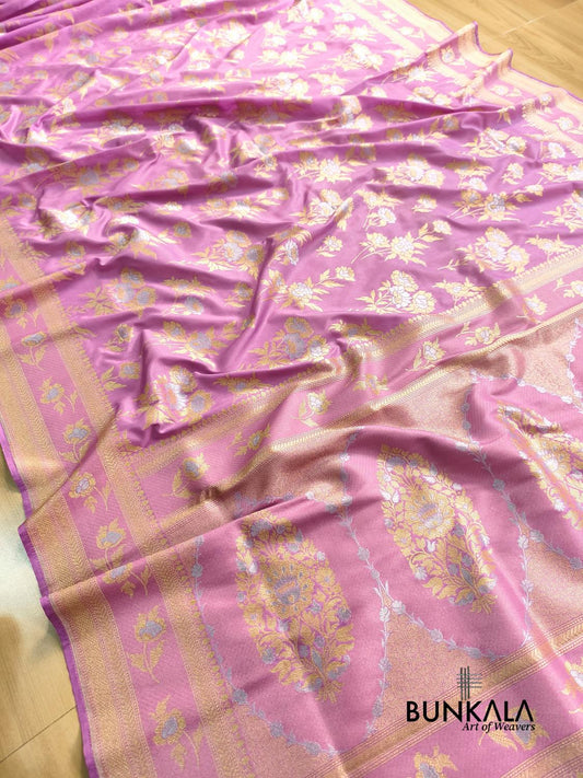Dusty Pink Sona Rupa Floral Buta Banarasi Silk Saree 